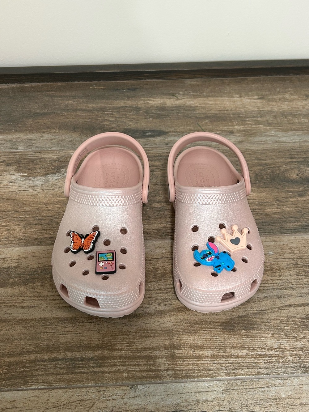 Crocs C12 Kids Light Pink Shimmer  Slip-On Clog Shoes Decorative Charms